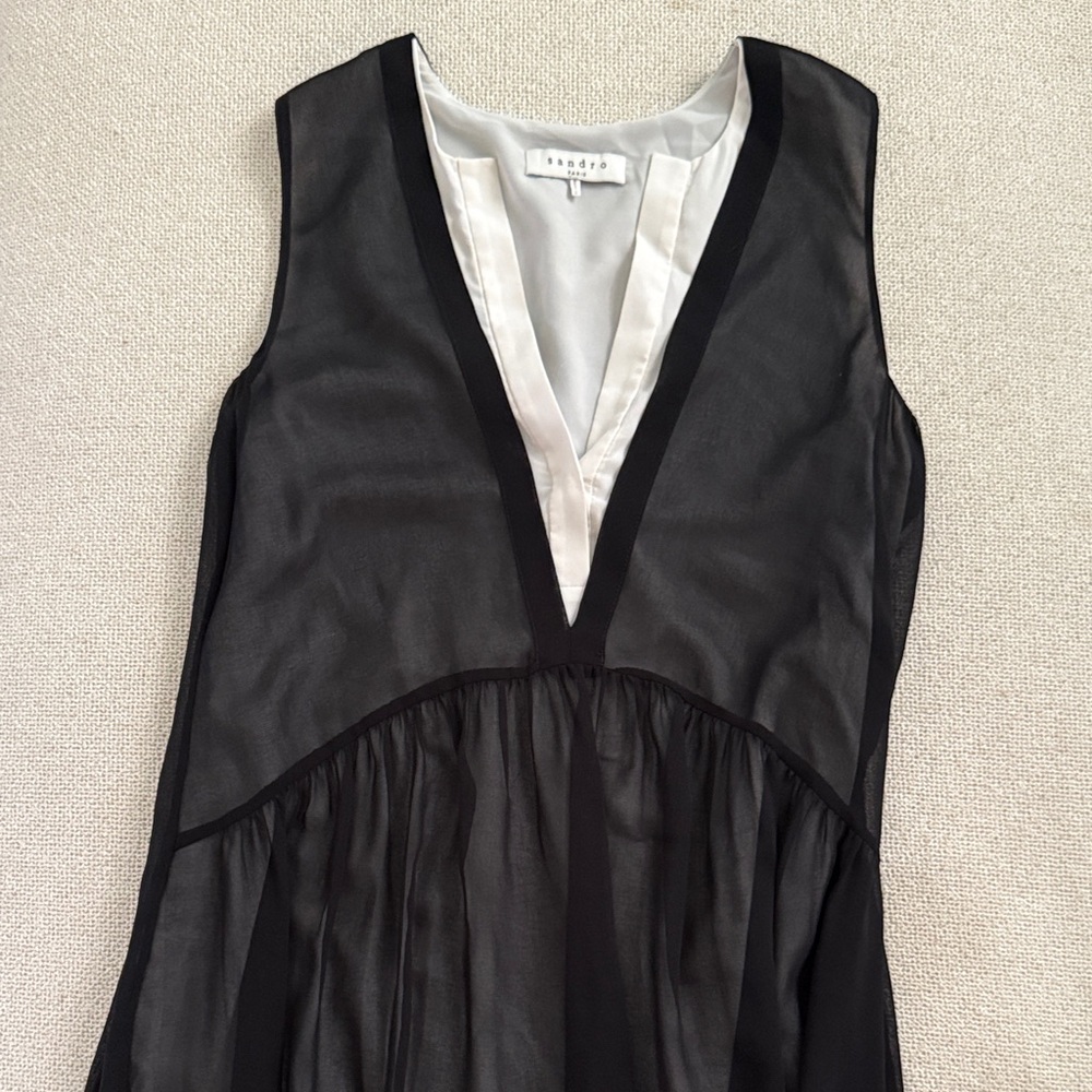Sandro Black and White Sleeveless Midi Dress